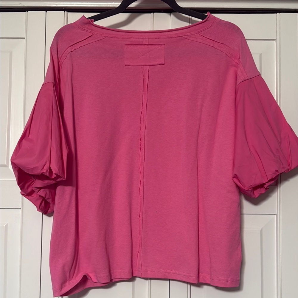 Pink Women's Top with puff sleeves - Picture 4 of 5